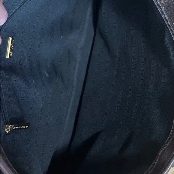 Vintage Escada Tote Bag Purse Canvas Leather Trim Brown Embossed Daisy Flower - Picture 9 of 10